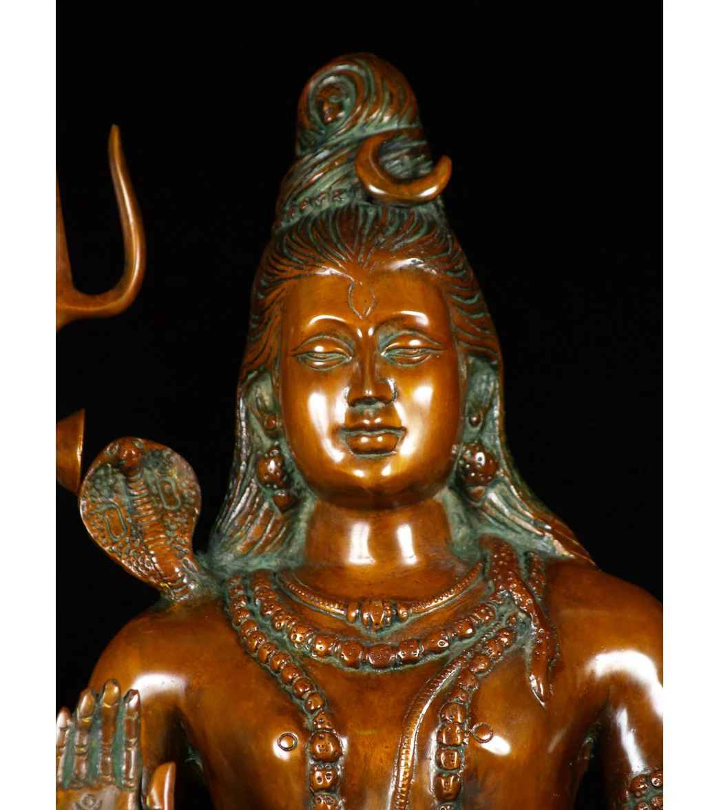 Lotus Sculpture Brass Seated Shiva With Trident Sculpture 24" - Image 2