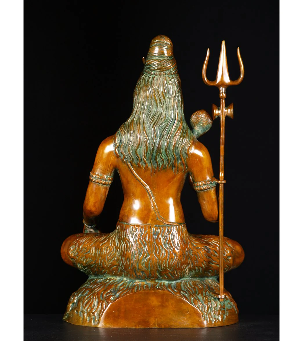 Lotus Sculpture Brass Seated Shiva With Trident Sculpture 24" - Image 5