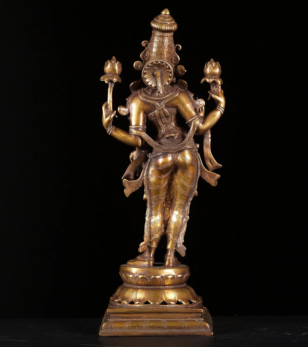 Lotus Sculpture Brass Standing Lakshmi with 2 Lotus Flowers 19" - Image 4