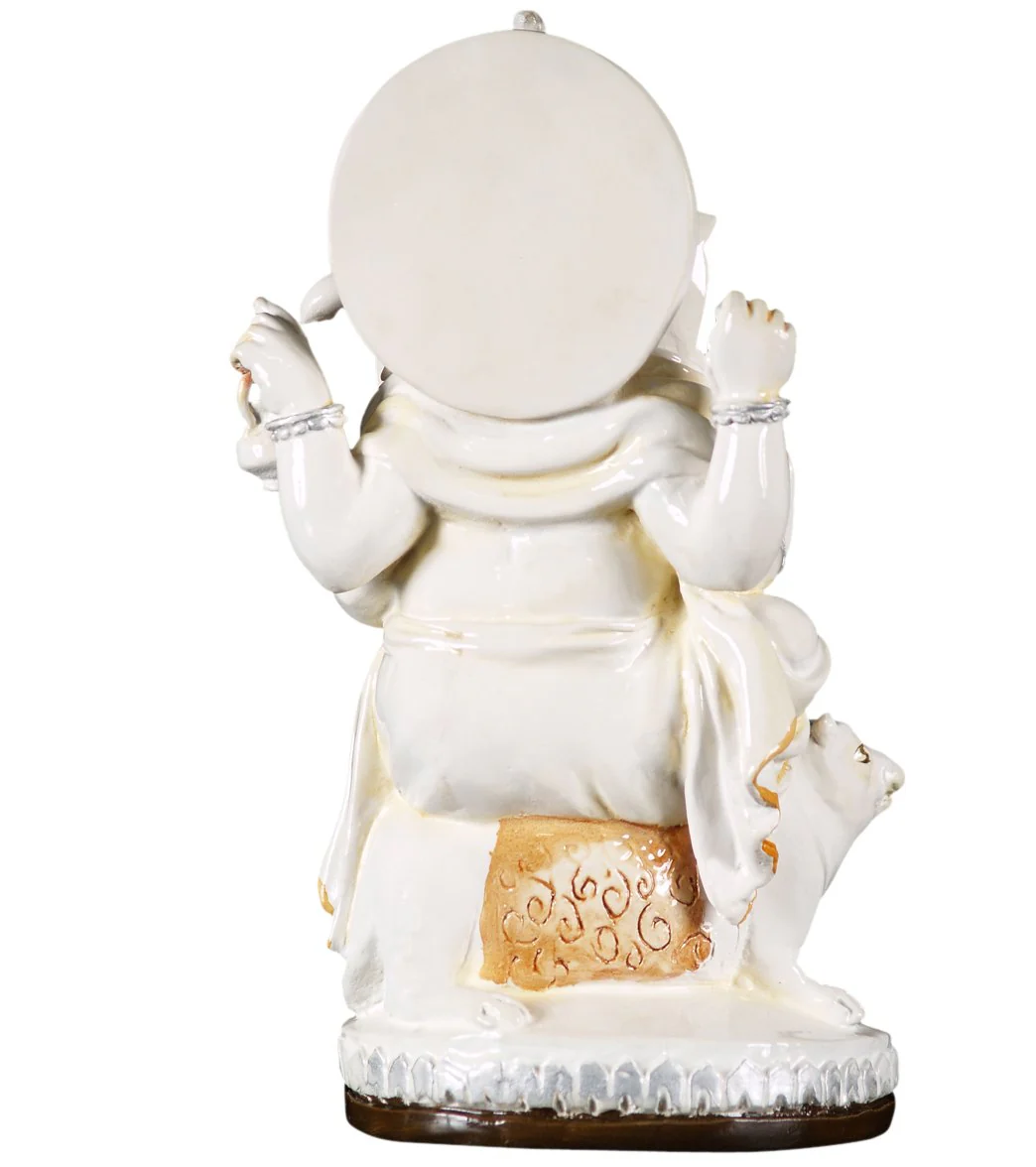 Lotus Sculpture Fiber Ivory Ganesh Statue 11" - Image 4