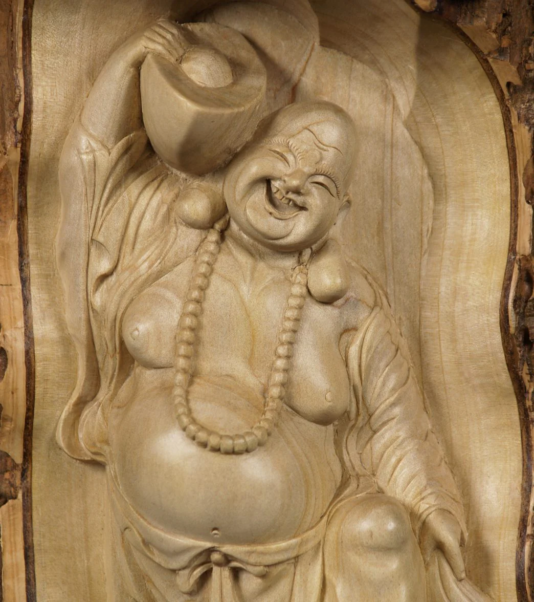 Lotus Sculpture Happy Buddha Wood Wall Hanging 11" - Image 5