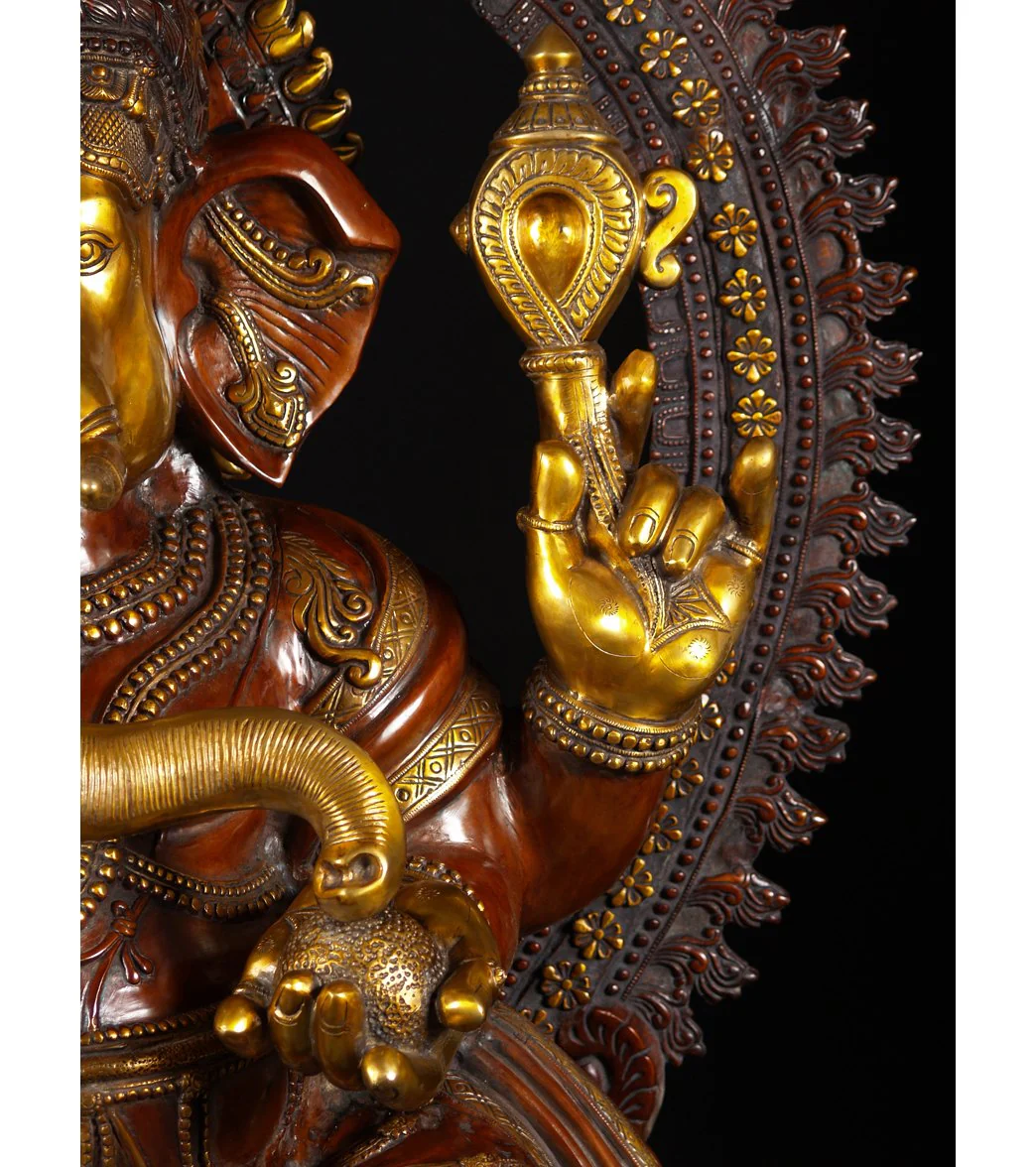 Lotus Sculpture Large Brass Seated Ganesha Statue 70" - Image 4