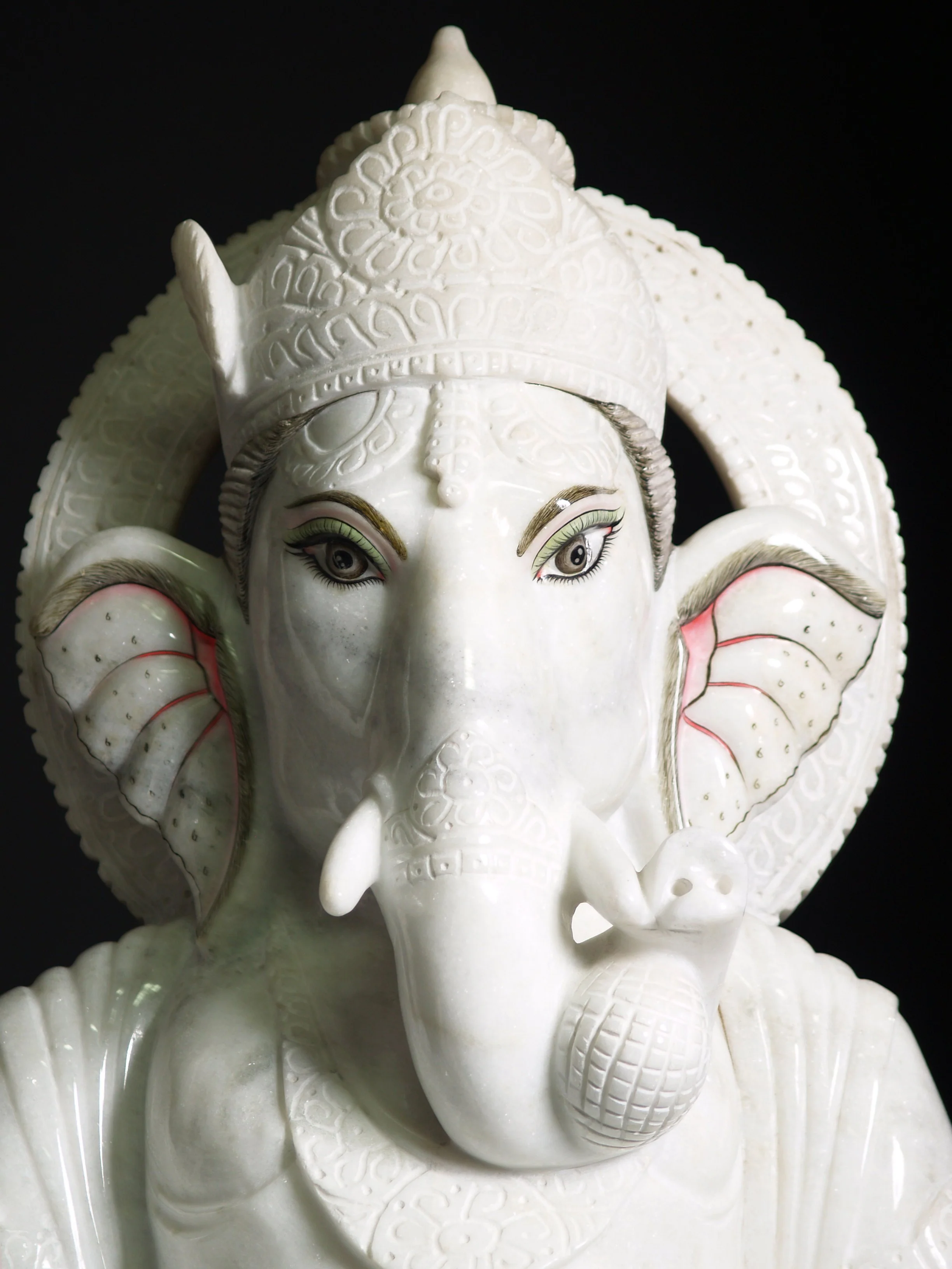 Lotus Sculpture Large White Marble Ganesha Statue 46" - Image 2