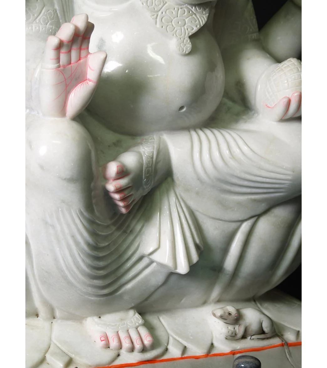 Lotus Sculpture Large White Marble Ganesha Statue 46" - Image 4