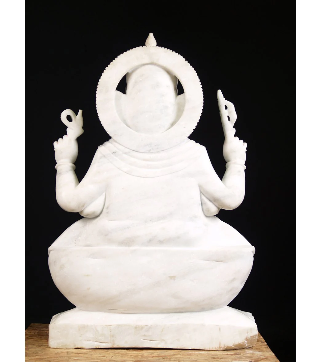 Lotus Sculpture Large White Marble Ganesha Statue 46" - Image 5