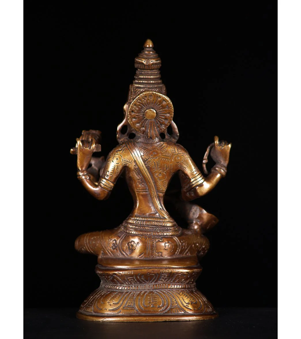 Lotus Sculpture Seated Saraswati Statue Playing The Veena 8" - Image 3
