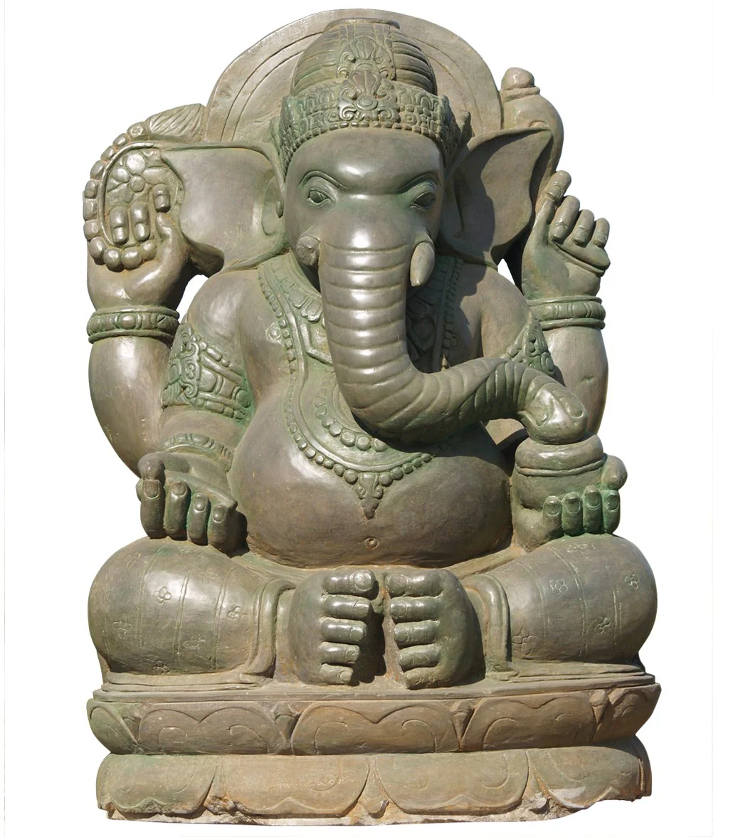 Lotus Sculpture Stone Green Garden Ganesha 37"