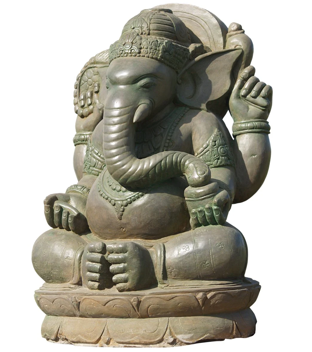 Lotus Sculpture Stone Green Garden Ganesha 37" - Image 2