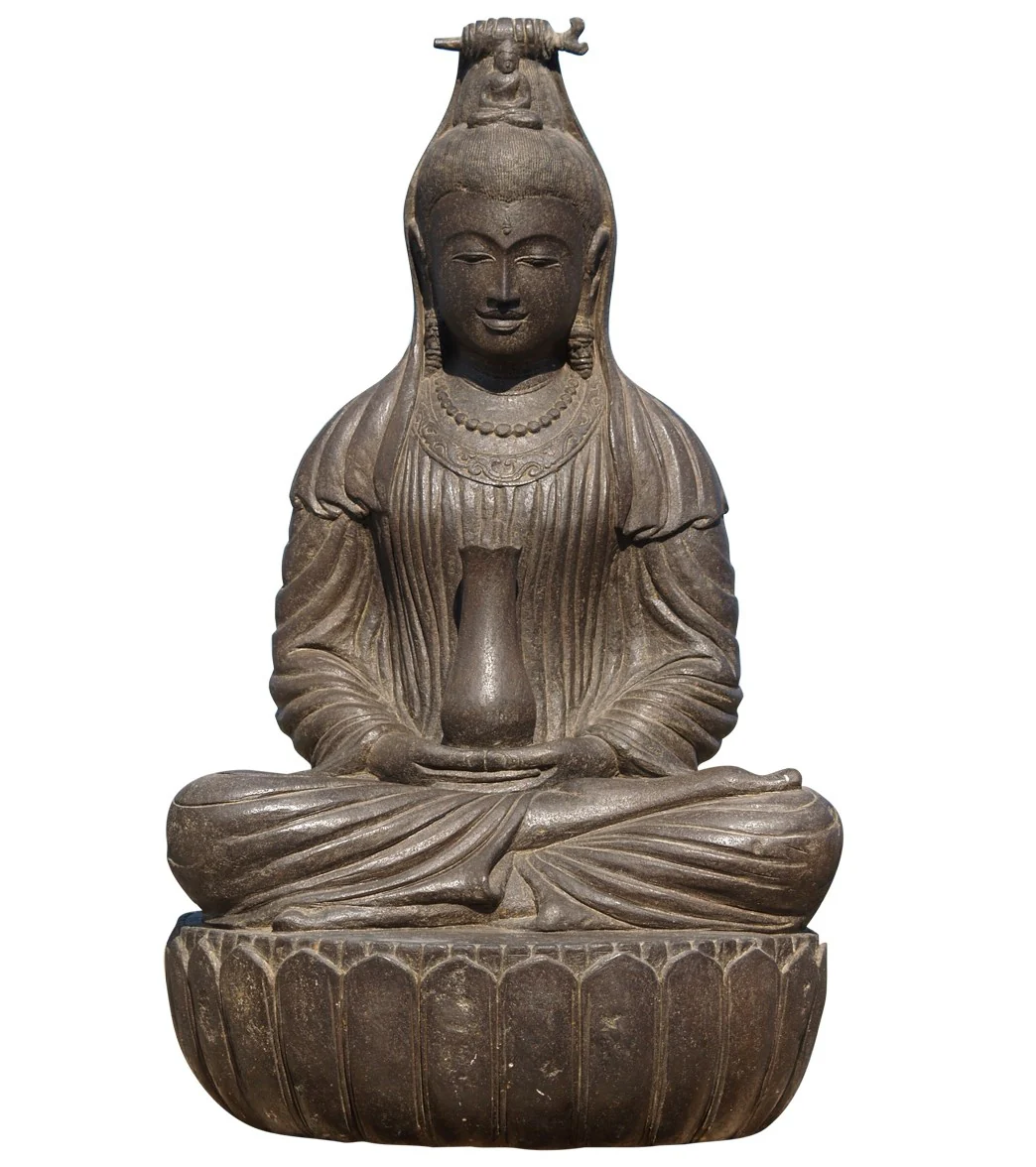 Lotus Sculpture Stone Kwan Yin Garden Statue 37"