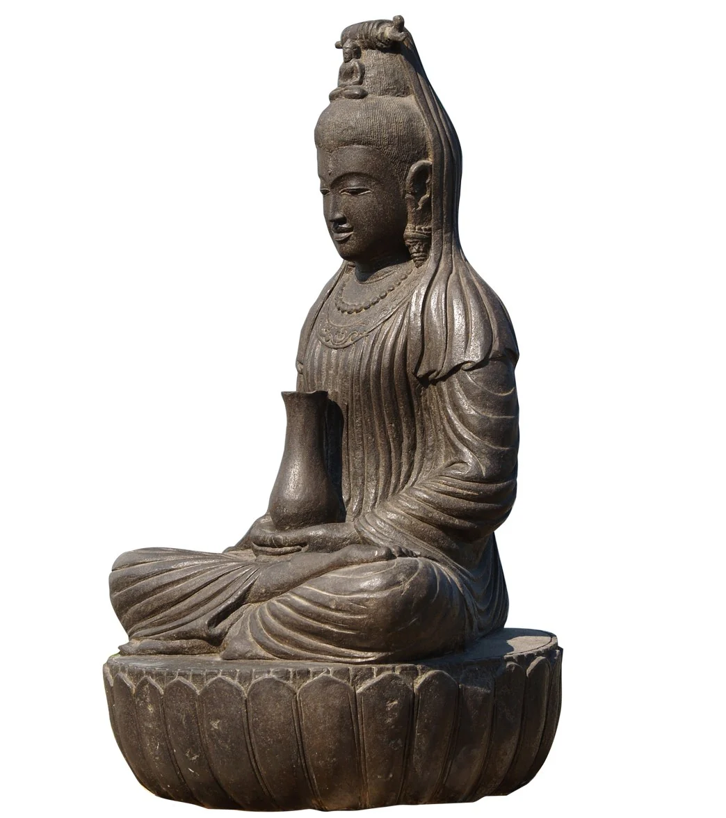 Lotus Sculpture Stone Kwan Yin Garden Statue 37" - Image 2