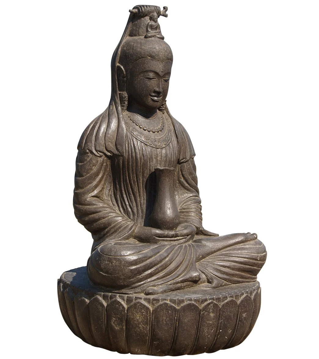 Lotus Sculpture Stone Kwan Yin Garden Statue 37" - Image 3