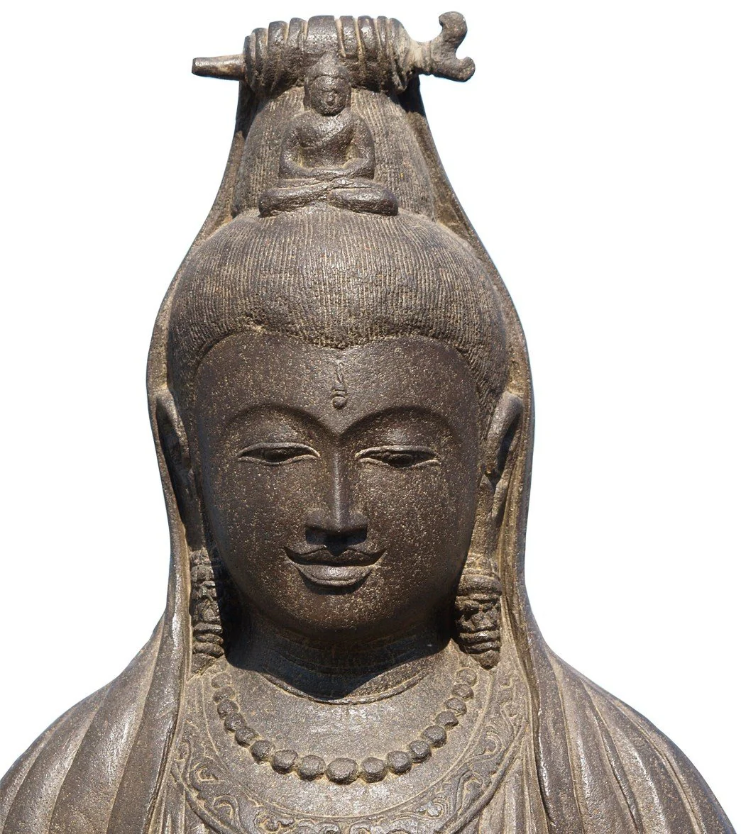 Lotus Sculpture Stone Kwan Yin Garden Statue 37" - Image 5