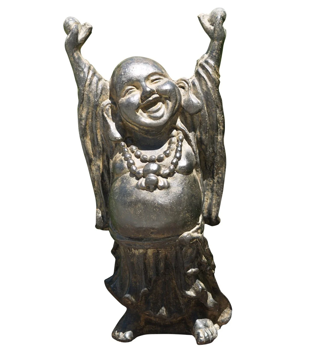 Lotus Sculpture Stone Laughing, Fat & Happy Buddha 12"