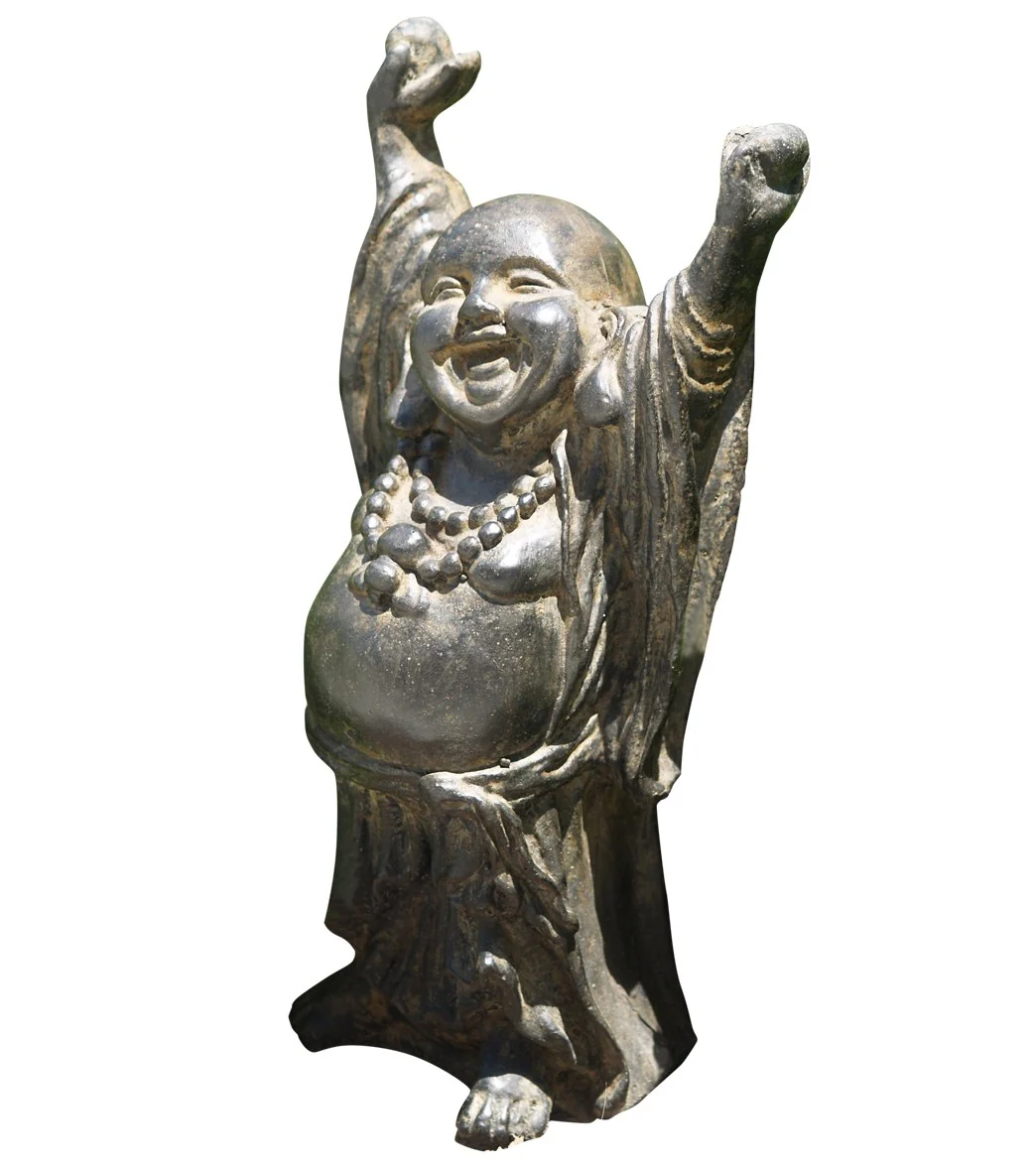 Lotus Sculpture Stone Laughing, Fat & Happy Buddha 12" - Image 2