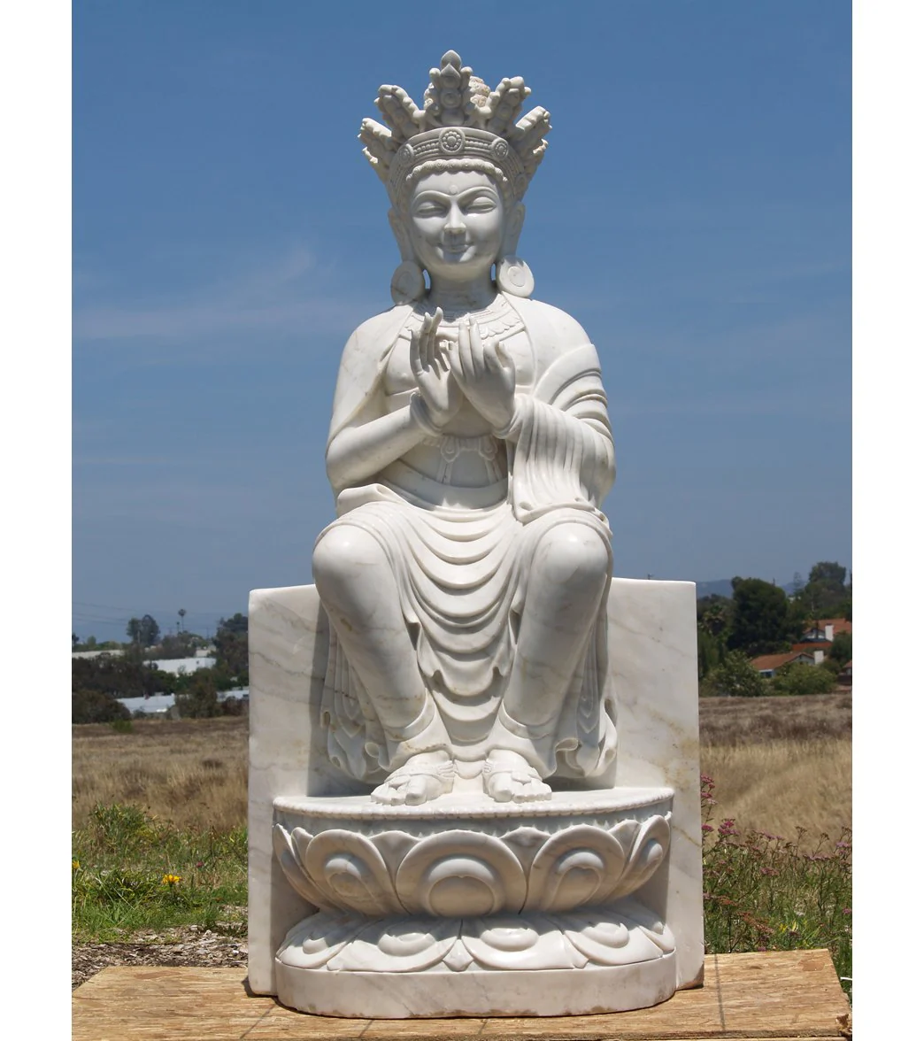 Lotus Sculpture White Marble Maitreya Buddha 72"
