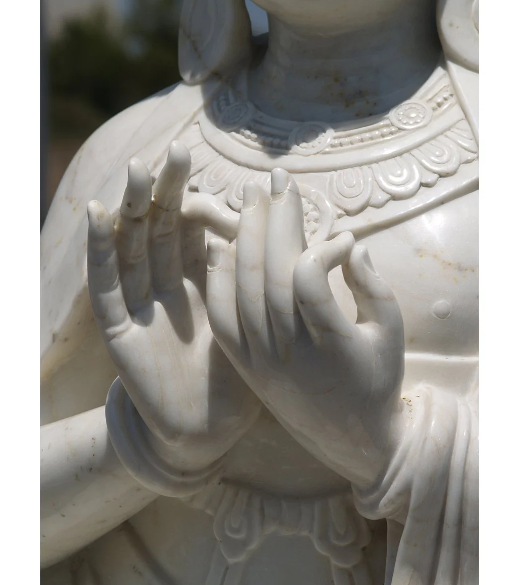 Lotus Sculpture White Marble Maitreya Buddha 72" - Image 3