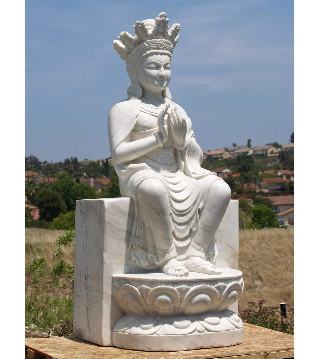 Lotus Sculpture White Marble Maitreya Buddha 72" - Image 5