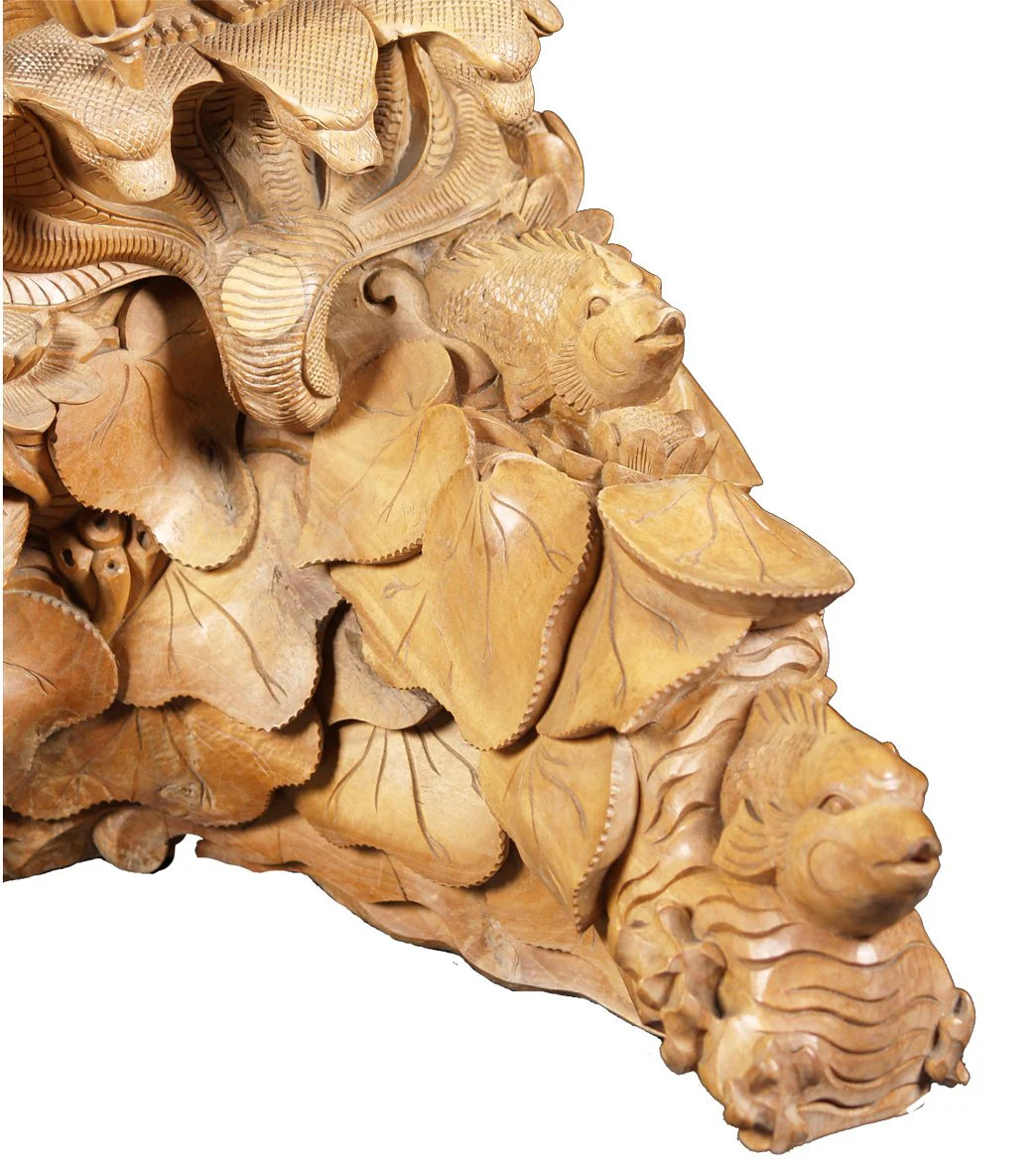 Lotus Sculpture Wood Vishnu & Ananta Sesha Statue 32" - Image 7
