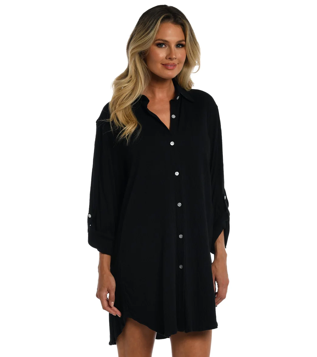 Maxine Women's Button Down Cover Up Resort Shirt - Image 3