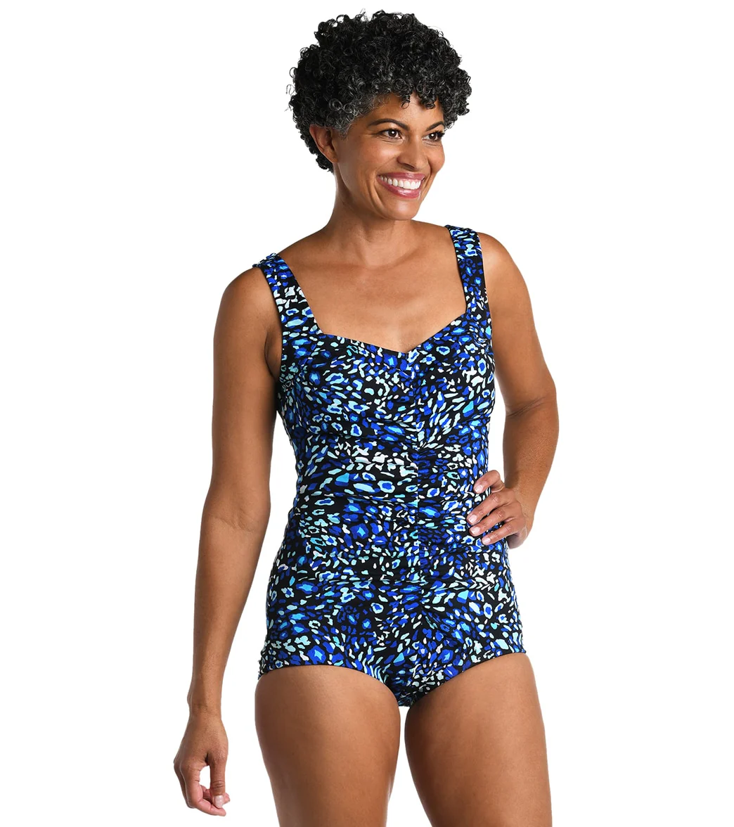 Maxine Women's Chlorine Resistant Electric Safari Shirred Front Girl Leg One Piece Swimsuit - Image 2