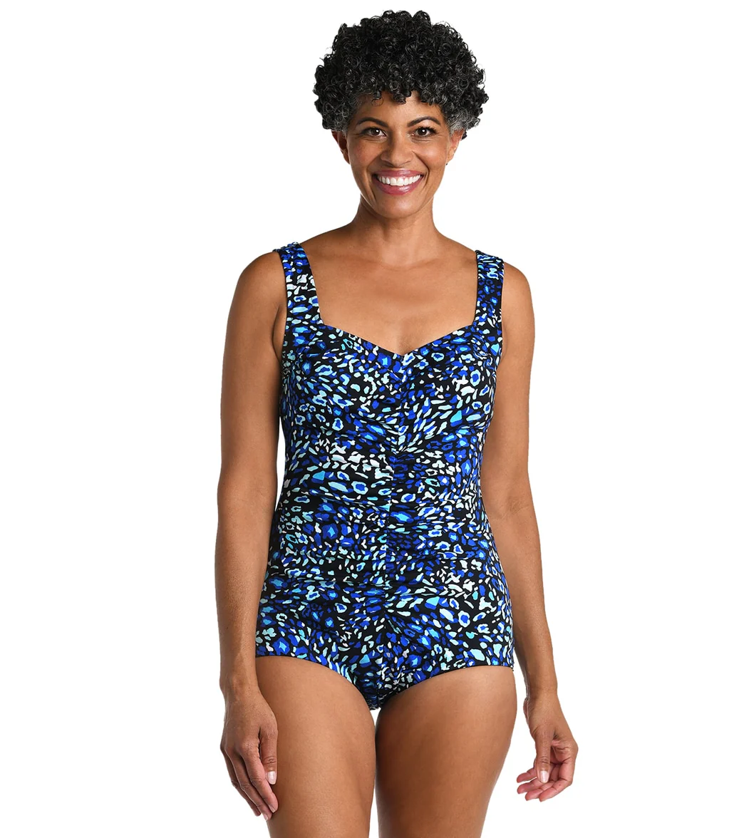Maxine Women's Chlorine Resistant Electric Safari Shirred Front Girl Leg One Piece Swimsuit - Image 9