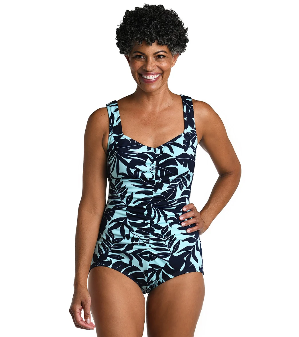 Maxine Women's Chlorine Resistant Hawaiian Breeze Shirred Front Girl Leg One Piece Swimsuit - Image 5