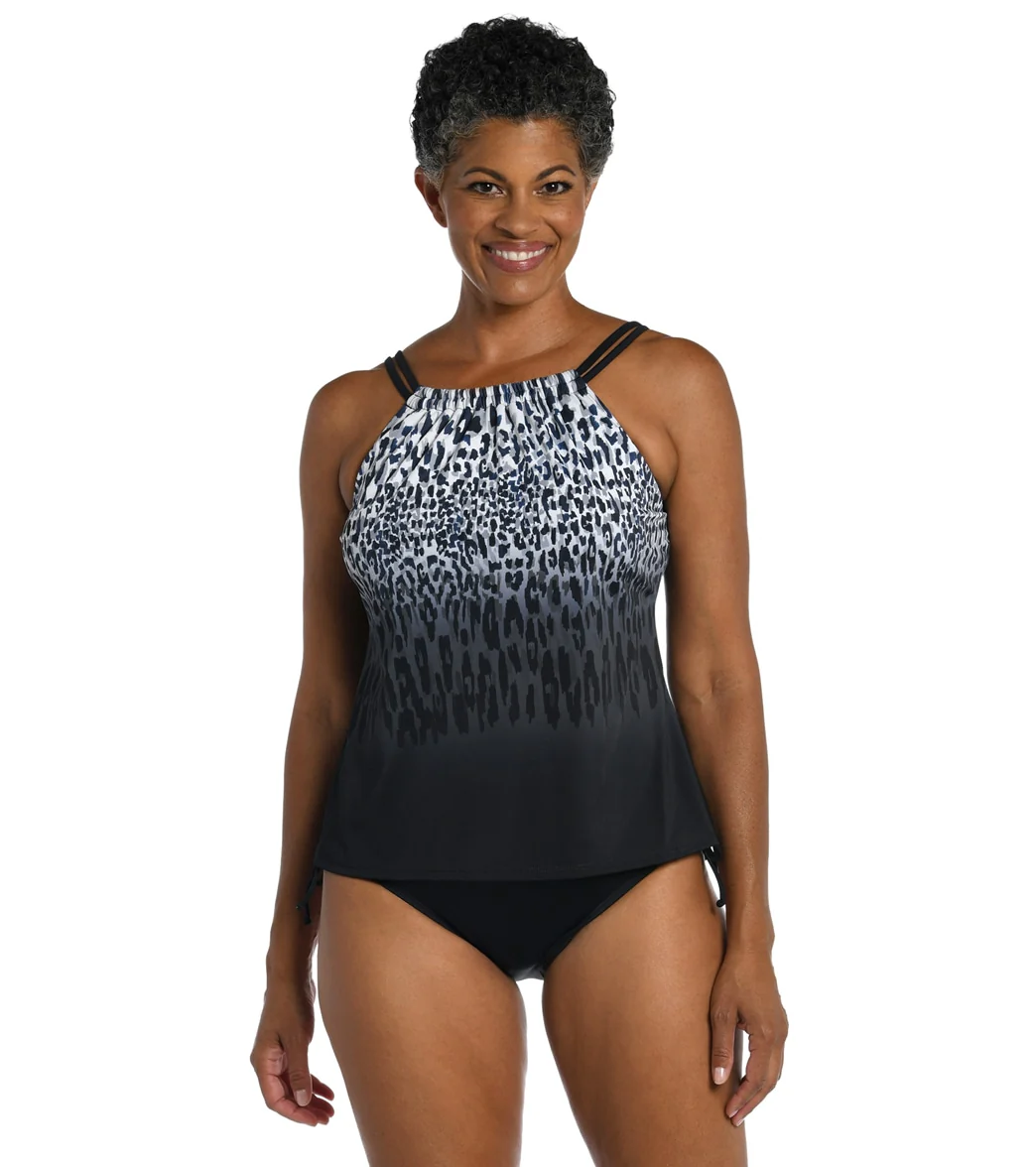Maxine Women's Chlorine Resistant Ombre Animal High Neck Tankini Top - Image 5