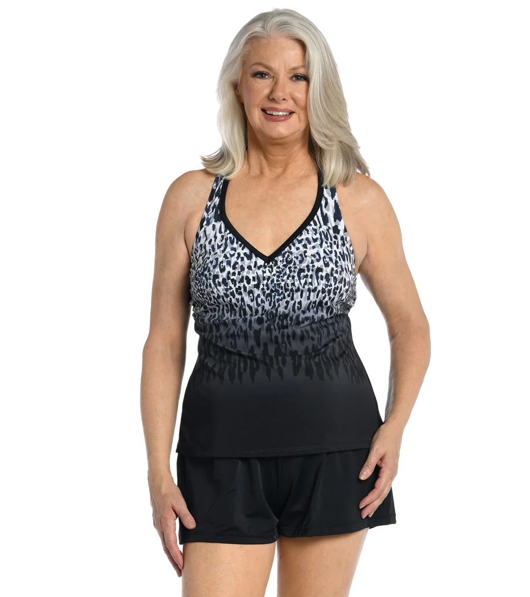 Maxine Women's Chlorine Resistant Ombre Animal Racerback Tankini Top