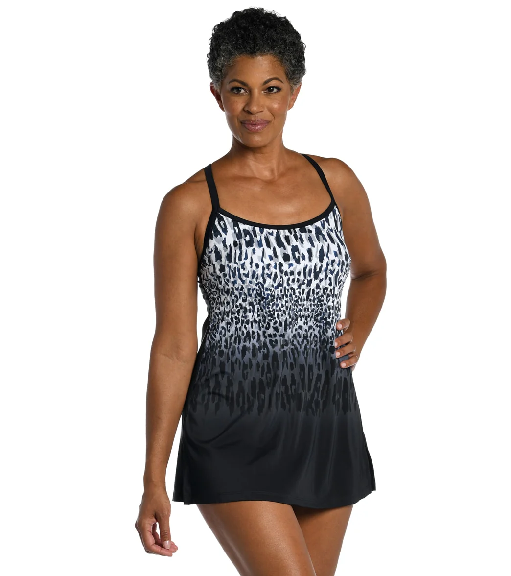 Maxine Women's Chlorine Resistant Ombre Animal Scoopneck Swim Dress - Image 7