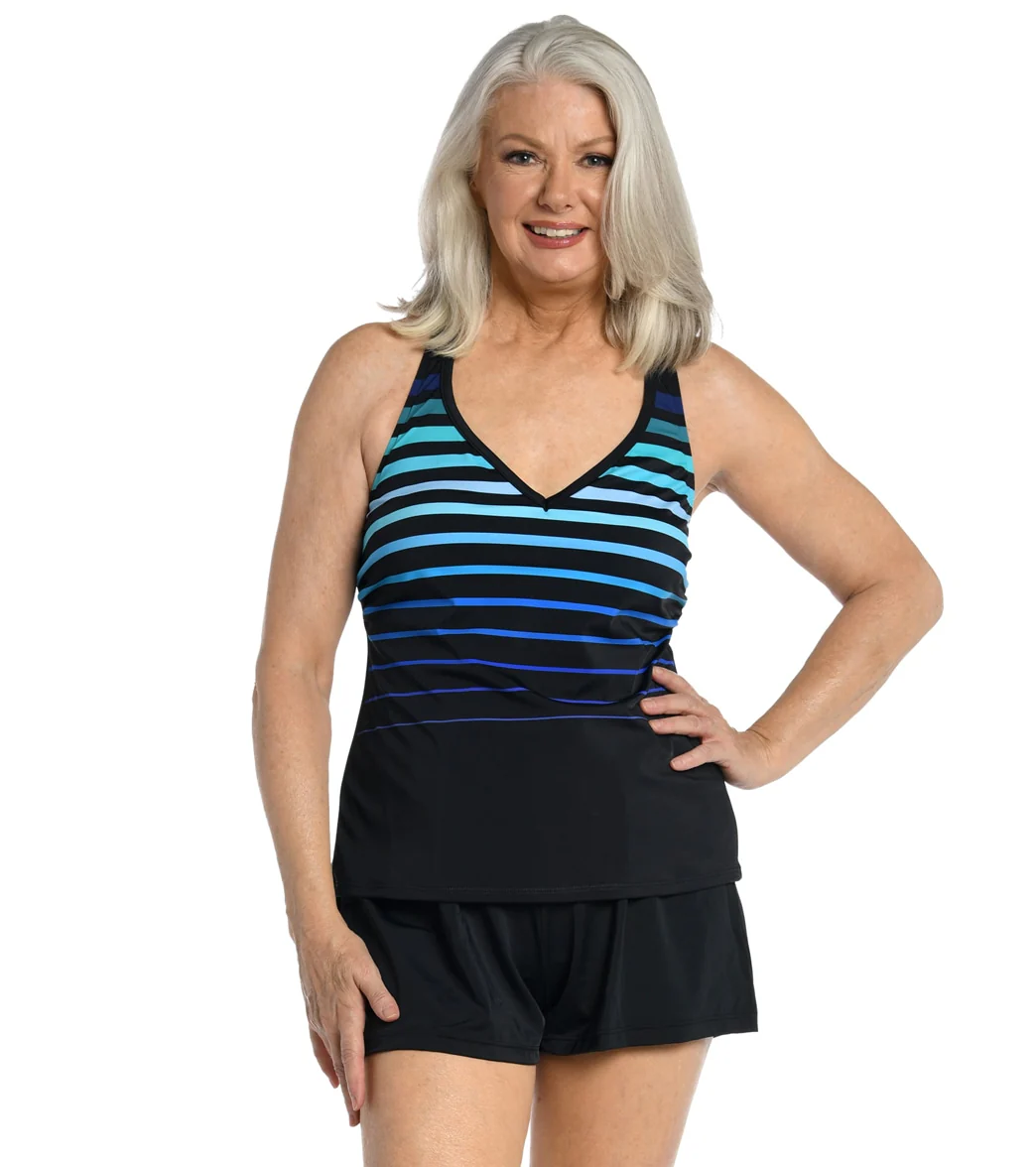 Maxine Women's Chlorine Resistant Tonal Gradient Stripe Racerback Tankini Top