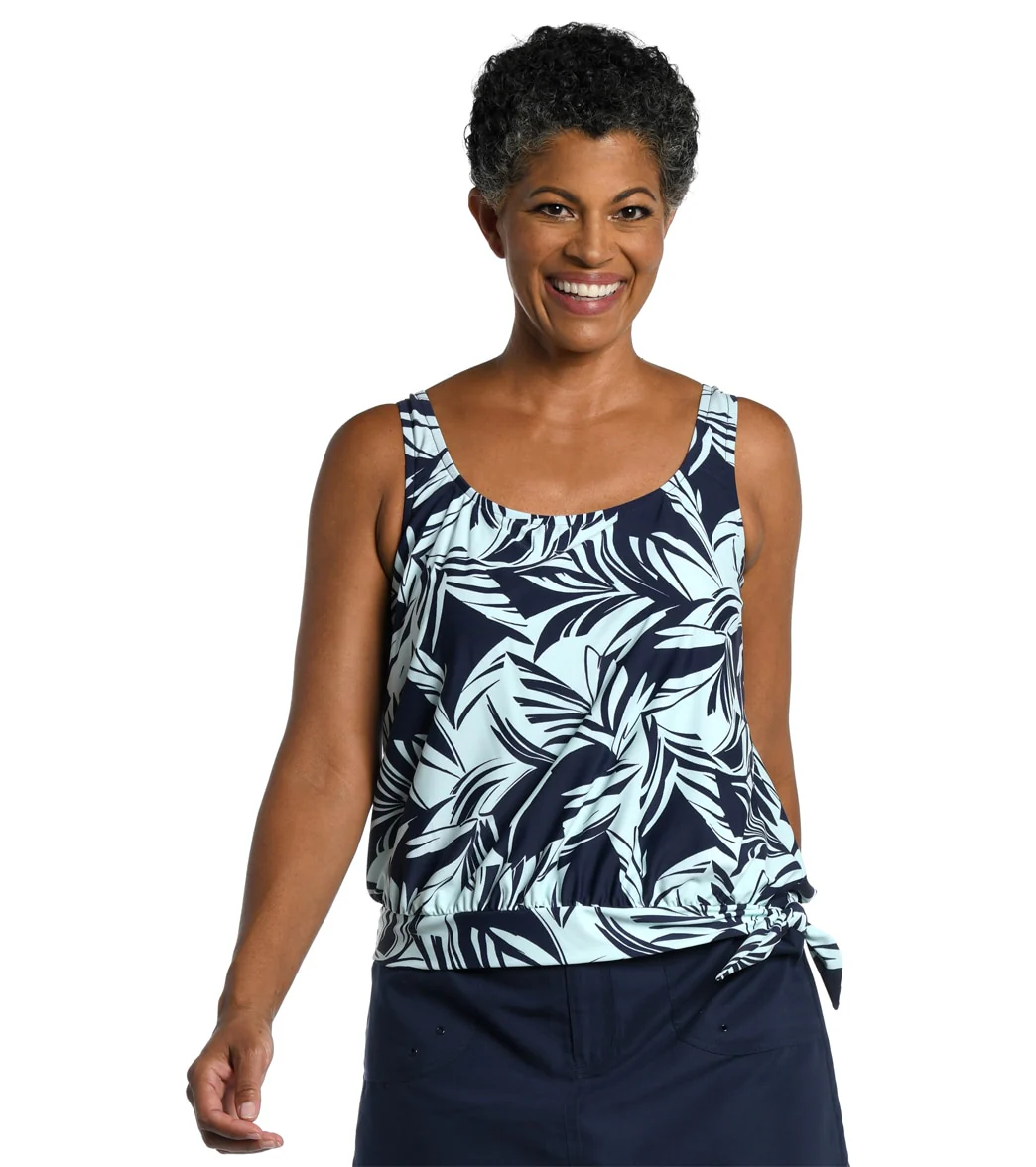 Maxine Women's Coastal Palm Banded Scoop Blouson Tankini Top - Image 4