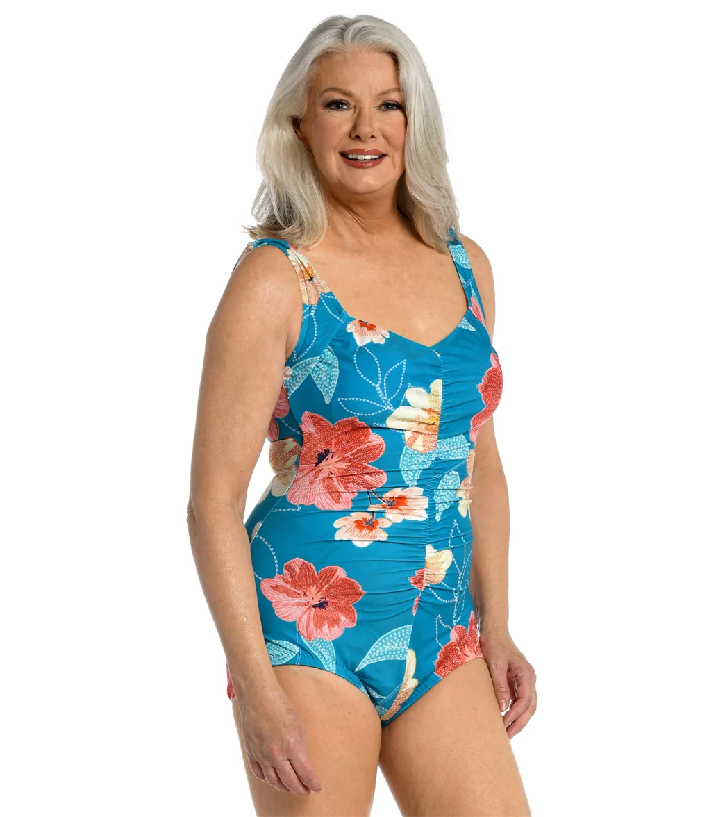 Maxine Women's Crafted Botanical Shirred Front Girl Leg One Piece Swimsuit - Image 4