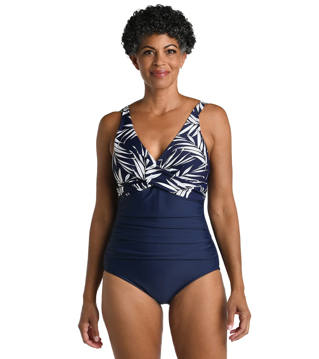 Maxine Women's Gold Leaf Wrap Front One Piece Swimsuit
