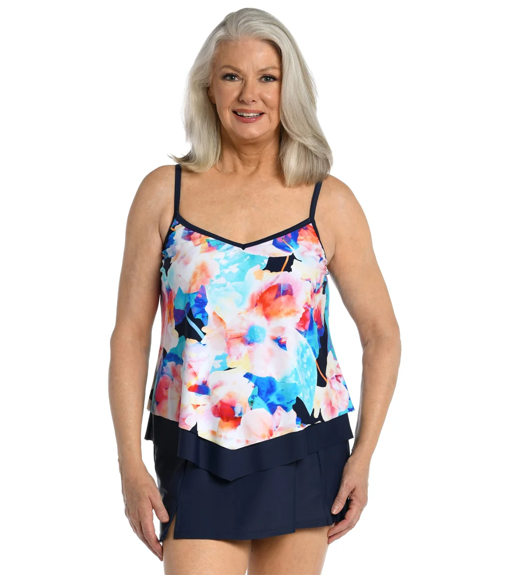 Maxine Women's Illusion Blossoms Flutter Tankini Top - Image 2