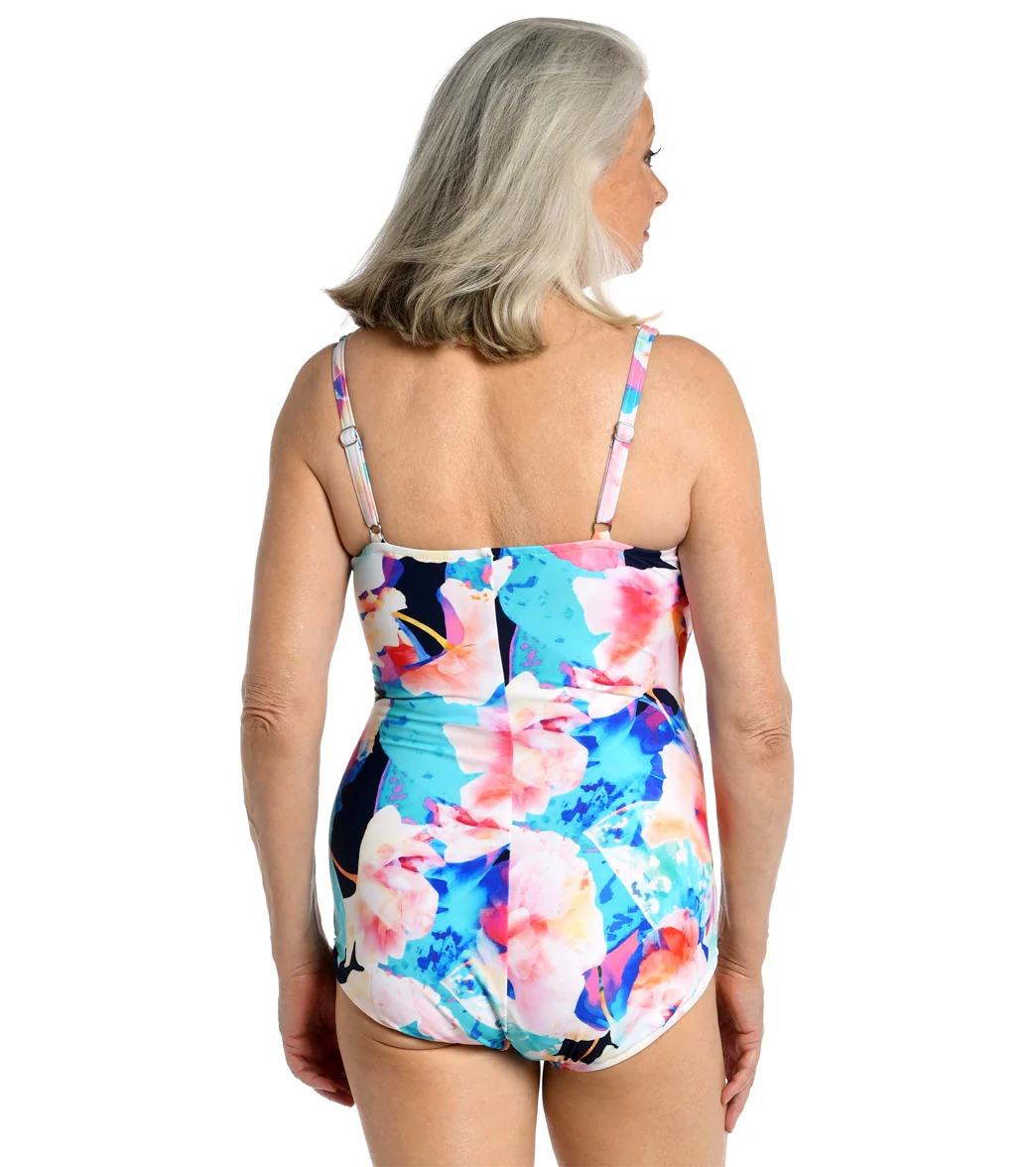 Maxine Women's Illusion Blossoms Shirred Surplice One Piece Swimsuit - Image 2