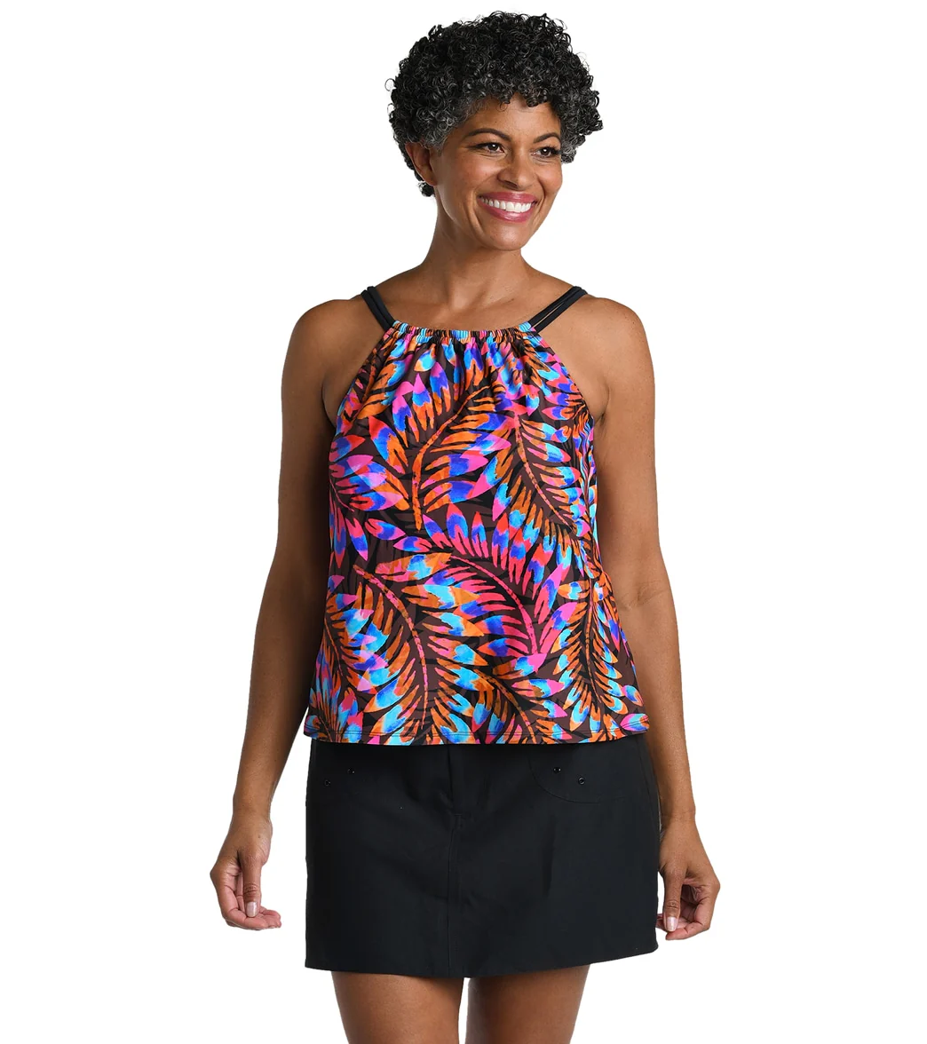Maxine Women's Jungle Palm High Neck Tankini Top