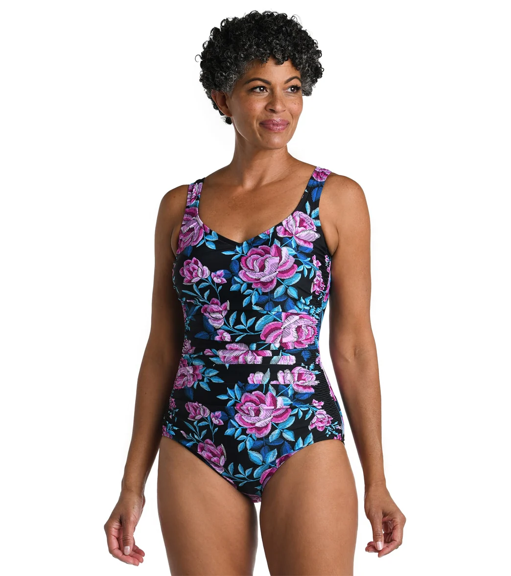 Maxine Women's Midnight Orchid Over The Shoulder One Piece Swimsuit
