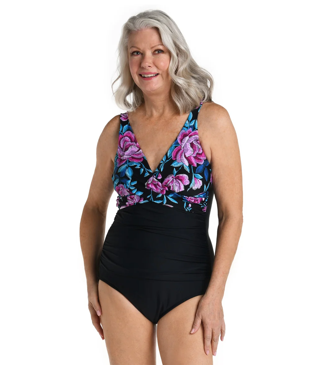 Maxine Women's Midnight Orchid Wrap Front One Piece Swimsuit - Image 4