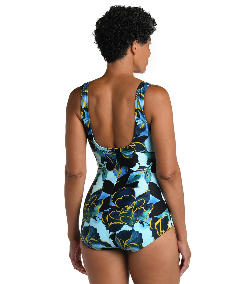 Maxine Women's Moonlit Garden Shirred Front Girl Leg One Piece Swimsuit - Image 2