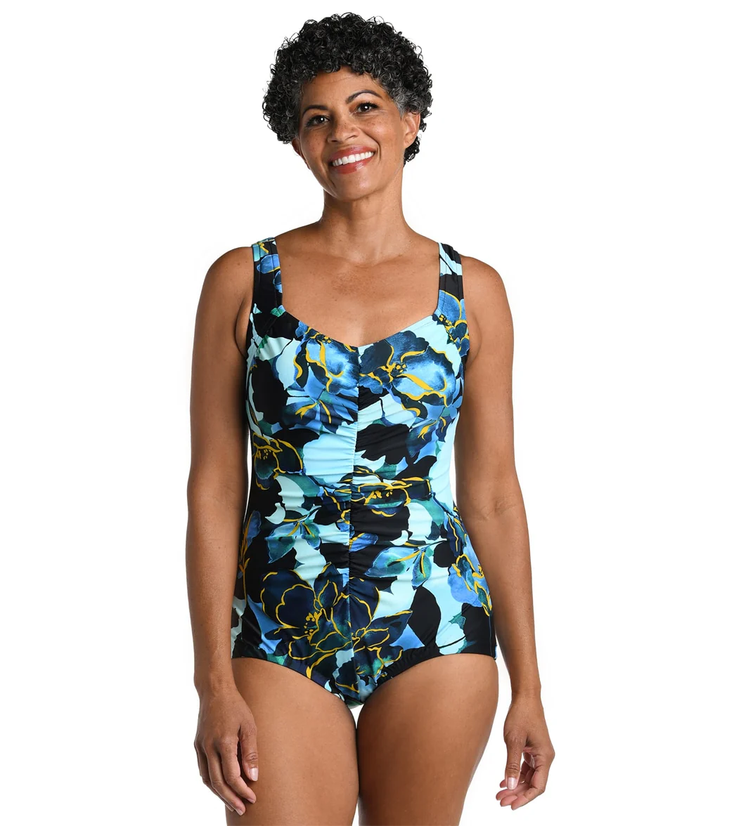 Maxine Women's Moonlit Garden Shirred Front Girl Leg One Piece Swimsuit - Image 4