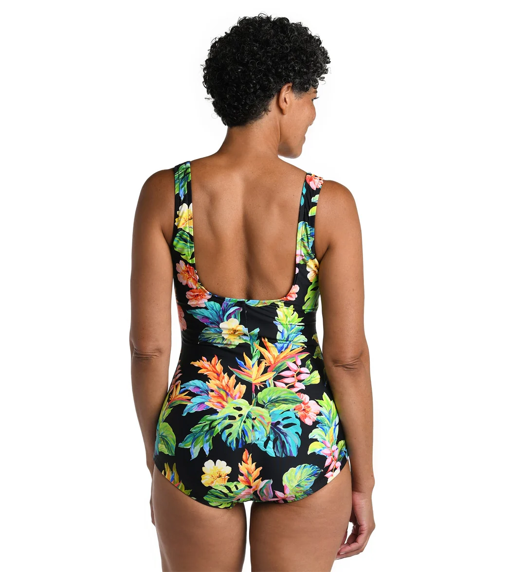 Maxine Women's Oahu Oasis Shirred Front Girl Leg One Piece Swimsuit - Image 3