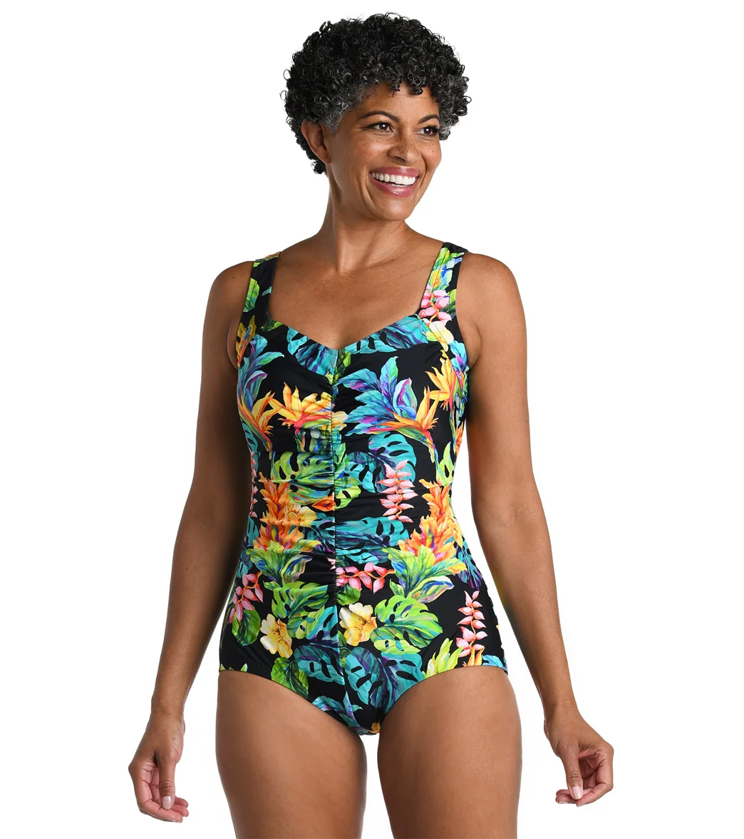 Maxine Women's Oahu Oasis Shirred Front Girl Leg One Piece Swimsuit - Image 7
