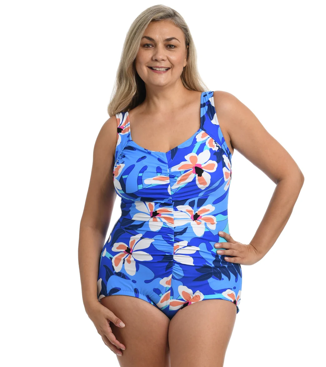 Maxine Women's Plus Size Aloha Orchid Girl Leg One Piece Swimsuit