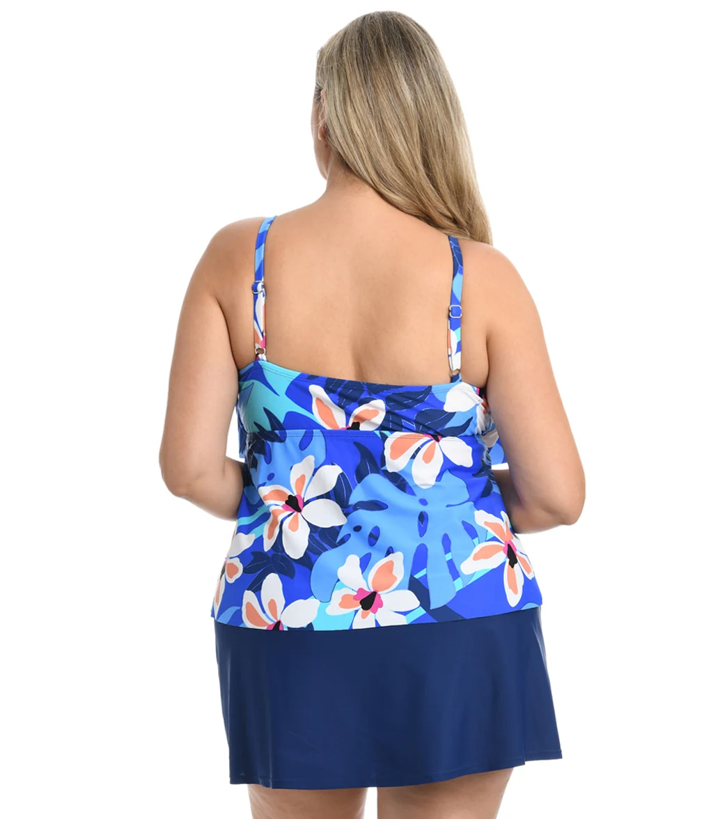 Maxine Women's Plus Size Aloha Orchid Tiered Tankini Top - Image 2