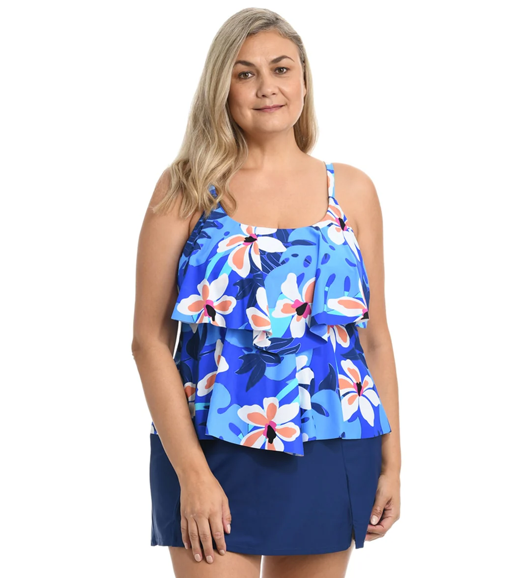 Maxine Women's Plus Size Aloha Orchid Tiered Tankini Top - Image 5