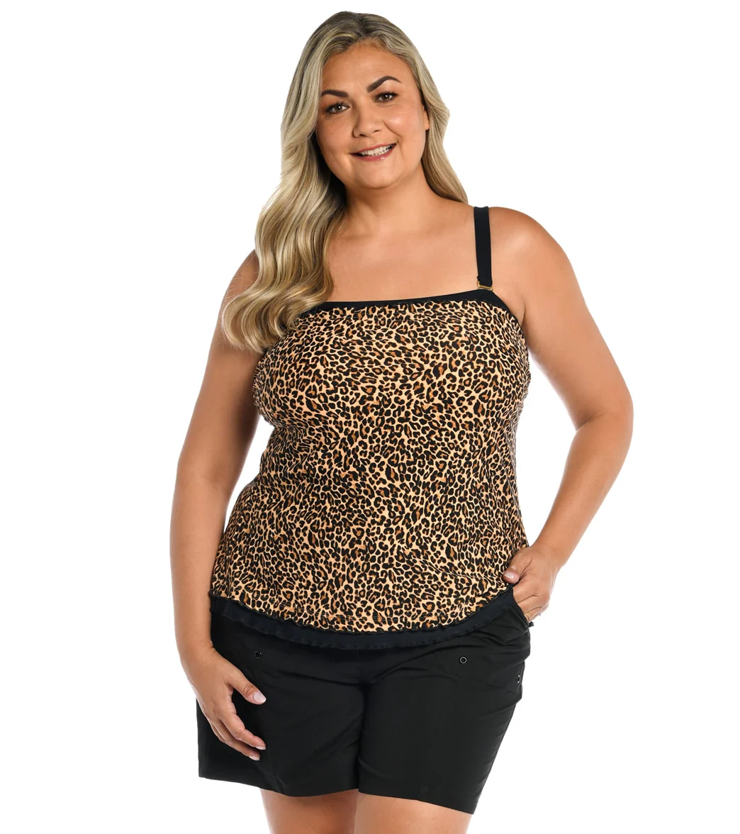 Maxine Women's Plus Size Cougar Ruffled Bandeau Tankini Top - Image 7