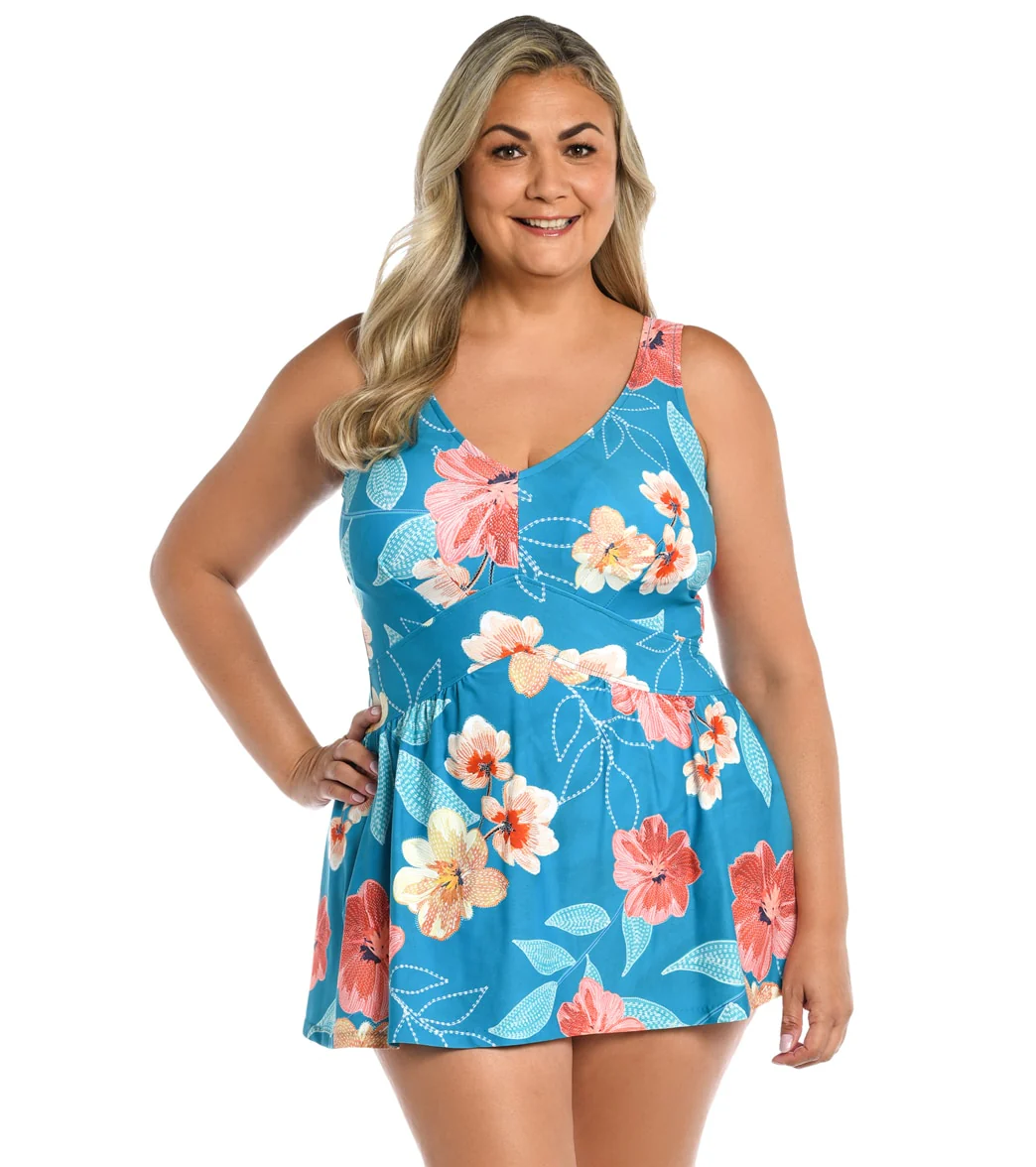 Maxine Women's Plus Size Crafted Botanical Empire Swim Dress - Image 4