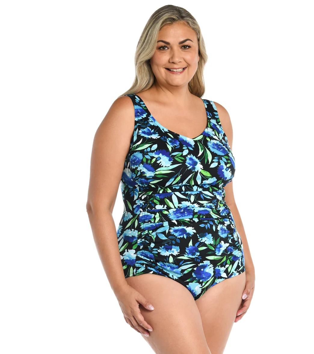 Maxine Women's Plus Size Dandelion Fields Spa Over the Shoulder One Piece Swimsuit - Image 4