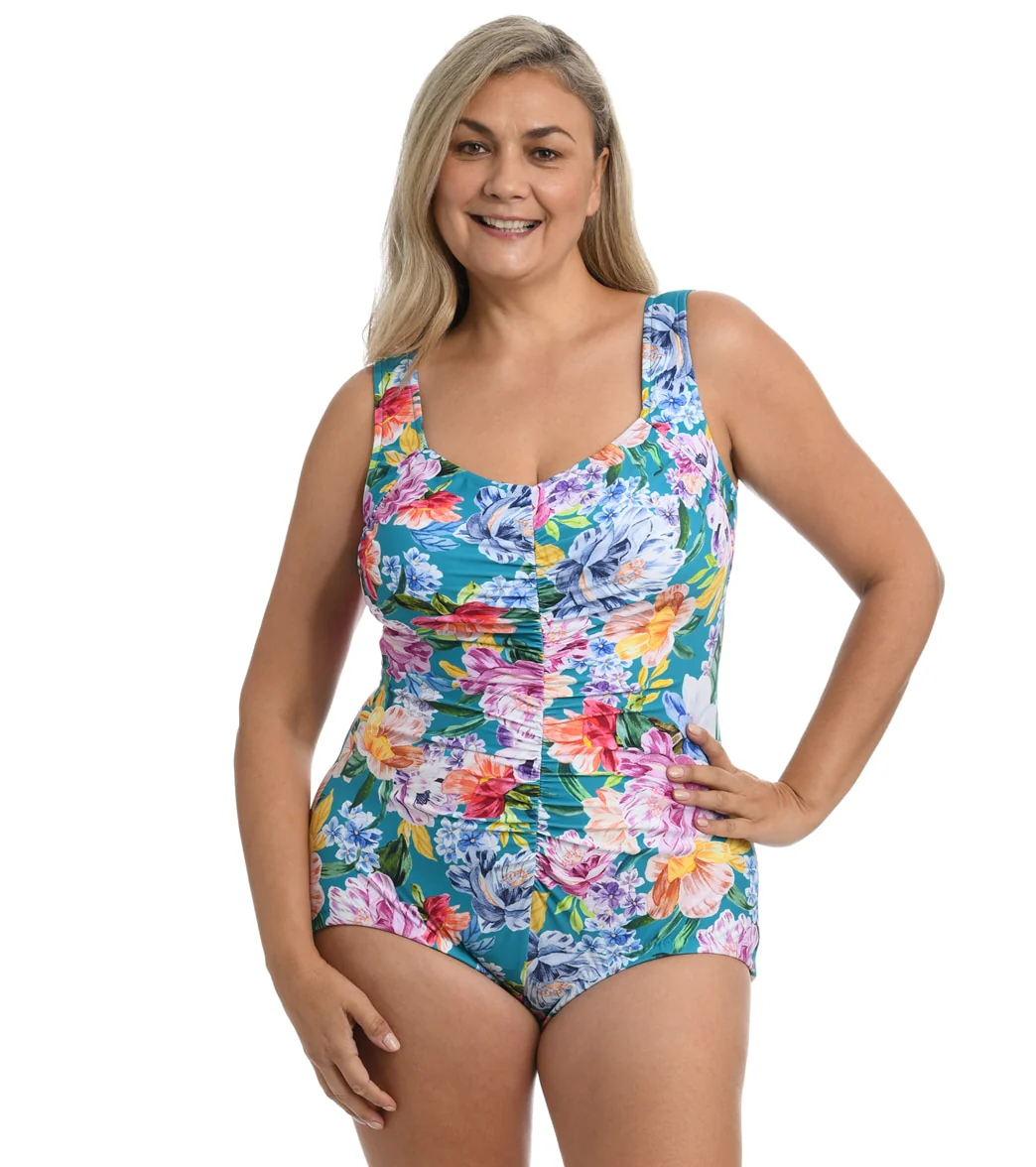 Maxine Women's Plus Size English Arboretum Girl Leg One Piece Swimsuit