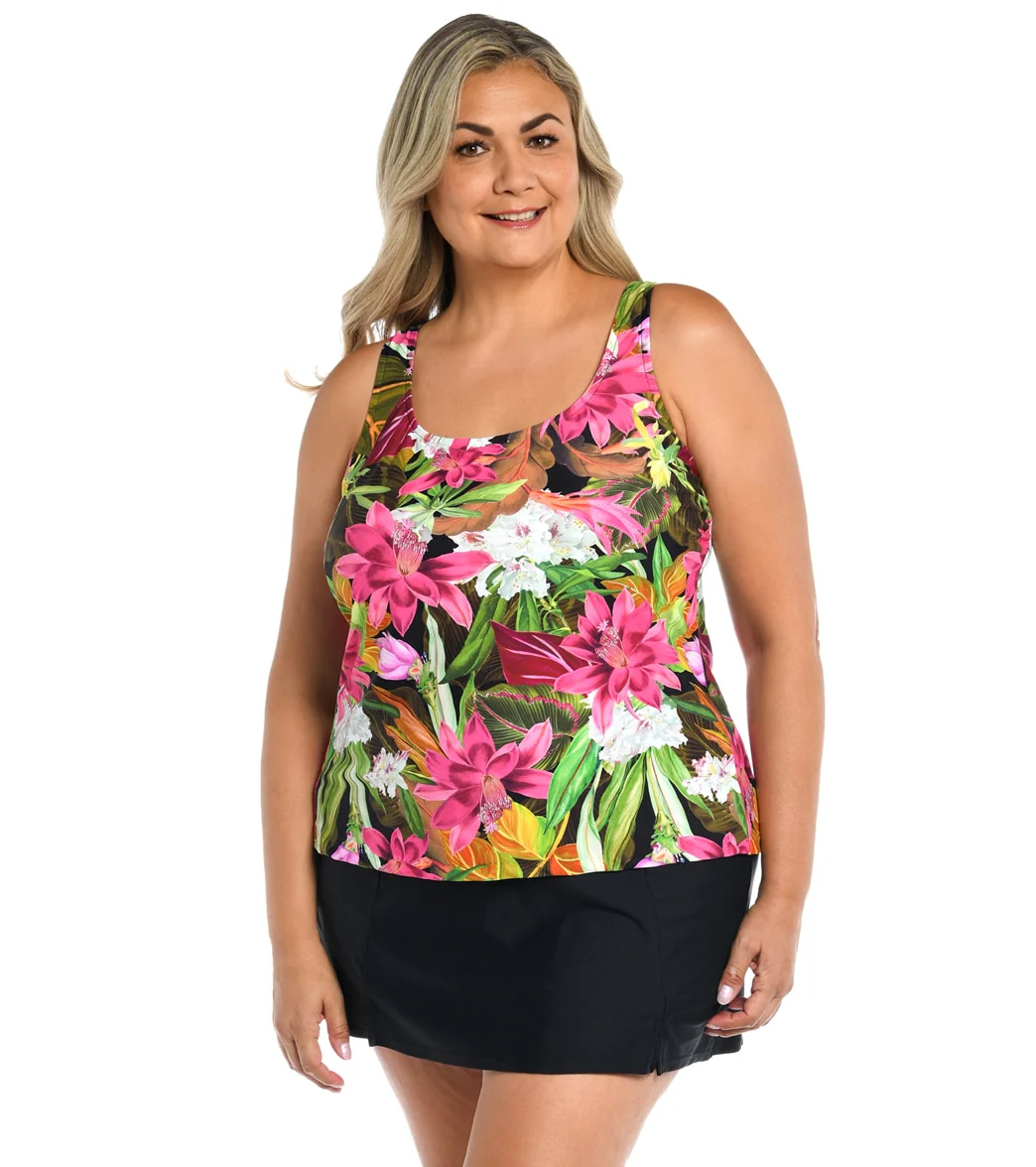 Maxine Women's Plus Size Exotic Jungle Scoop Neck Tankini Top - Image 5